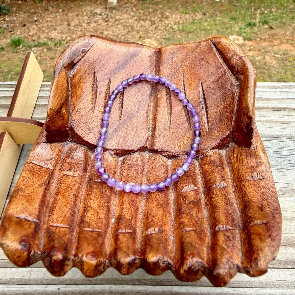 Genuine Faceted Purple Amethyst Quartz Minimalist Gemstone Bracelet